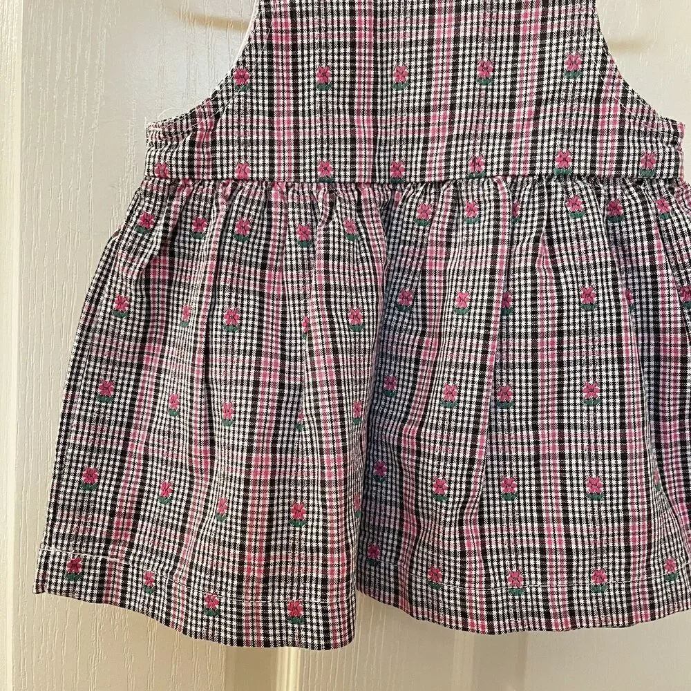 Vintage Oshkosh Baby B'gosh Floral Pink Black Plaid Dress USA Girls SZ 18 Months